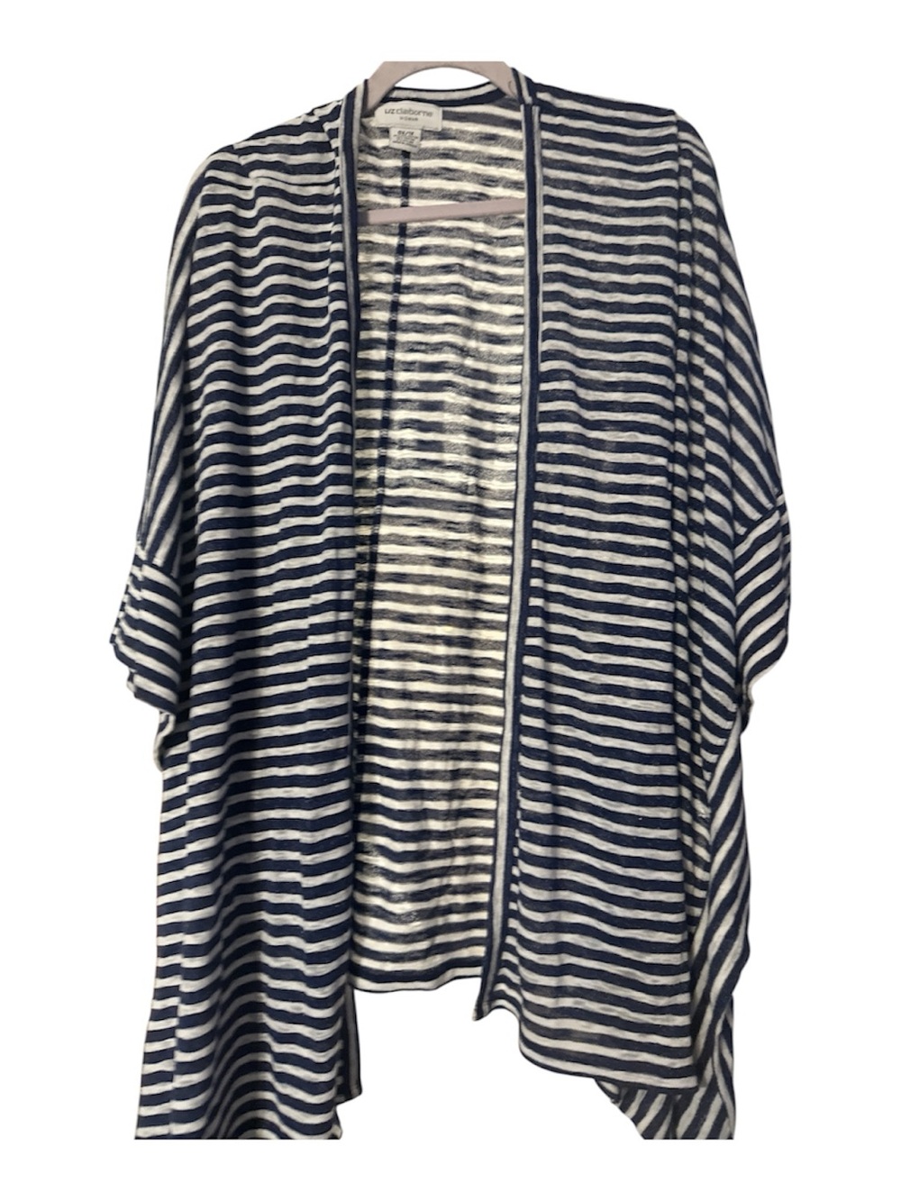 Liz Claiborne Navy and White metallic Striped kimono 0x/1x poly rayon nylon new